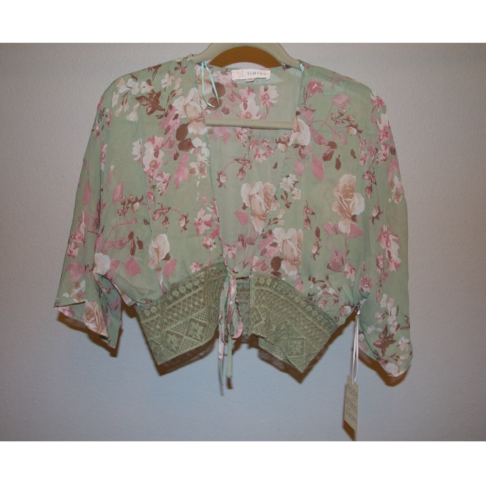 Floral front tie mesh top